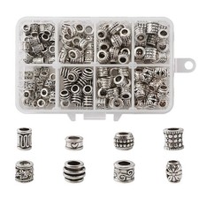 190Pcs Antique Silver Spacer Beads 8 Styles Tibetan Large Hole Column Tube Ba...