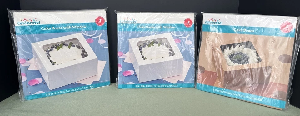 "Cajas de golosinas Celebrate con ventanas 8x8"" buenas para pasteles y cupcakes 9 en total" Foto 2 de 4