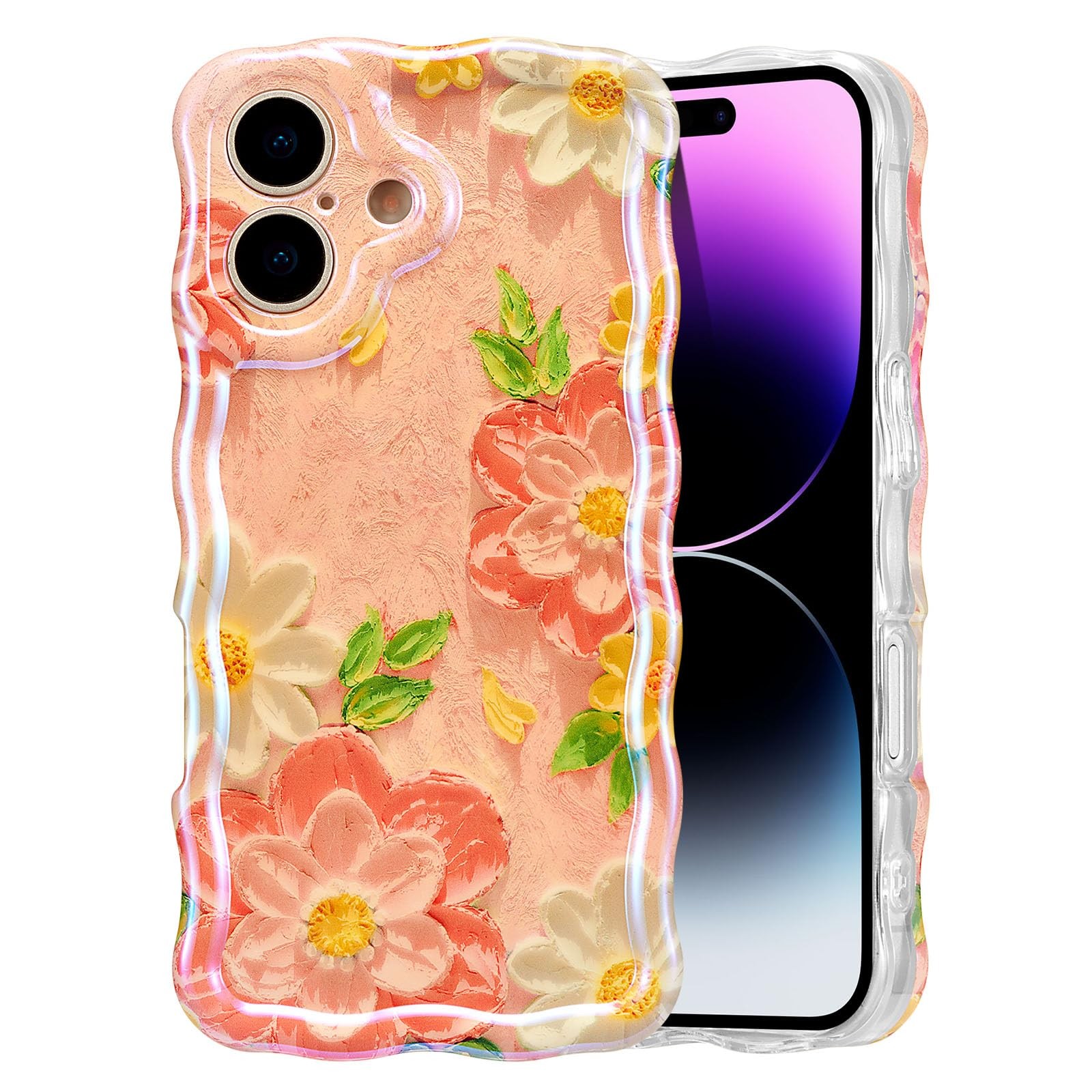 Coque iPhone 16 fleur peinture à l'huile en TPU antichoc haute finition artistique