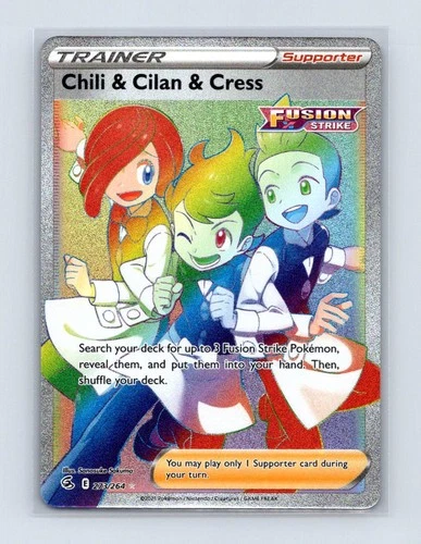 Chili & Cilan & Cress 273/264 Rainbow Rare Fusion Strike Pokemon Near Mint