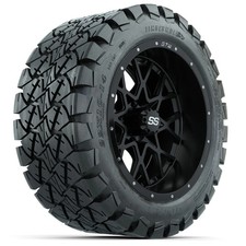 14" Matte Black Vortex w/ 22 10 14 Timberwolf Hybrid Tire set of 4 