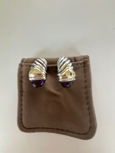 David Yurman 14K Gold & Sterling Silver Faceted Amethyst Shrimp Earrings