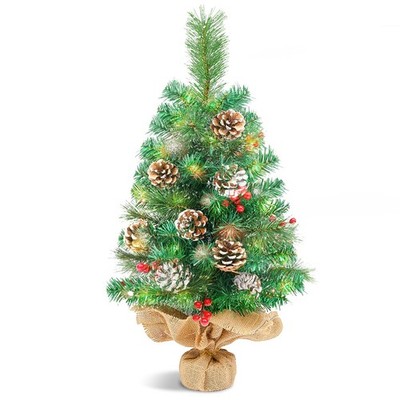 Uten Mini Christmas Tree Red Pine Cone and Nut 2FT Artificial 5in, Green a