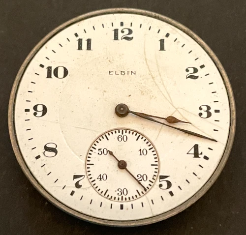 Antique 1920 Elgin Grade 345 Pocket Watch Movement Running Ticks 12s 17j USA