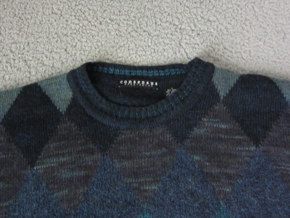 Vintage Consensus Sweater Adult Large Blue Wool Alpaca Argyle Knit Mens 90s - Image 2 of 4