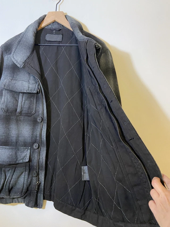 ROGUE STATE Brand Heavy Wool Jacket Coat Plaid Flannel Black Grey Sz M - Image 4 of 4