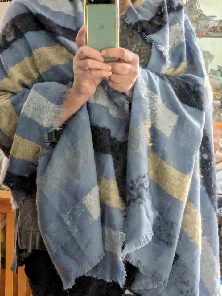 Vintage Echo NY Acrylic Oversized Blue Scarf Shawl Wrap blanket 84"x32" - Image 4 of 4