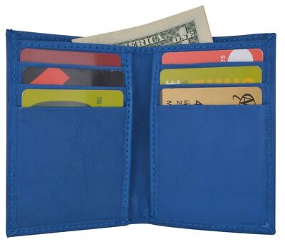 New Slim Thin Mens Bifold Genuine Leather ID Wallet Blue Card