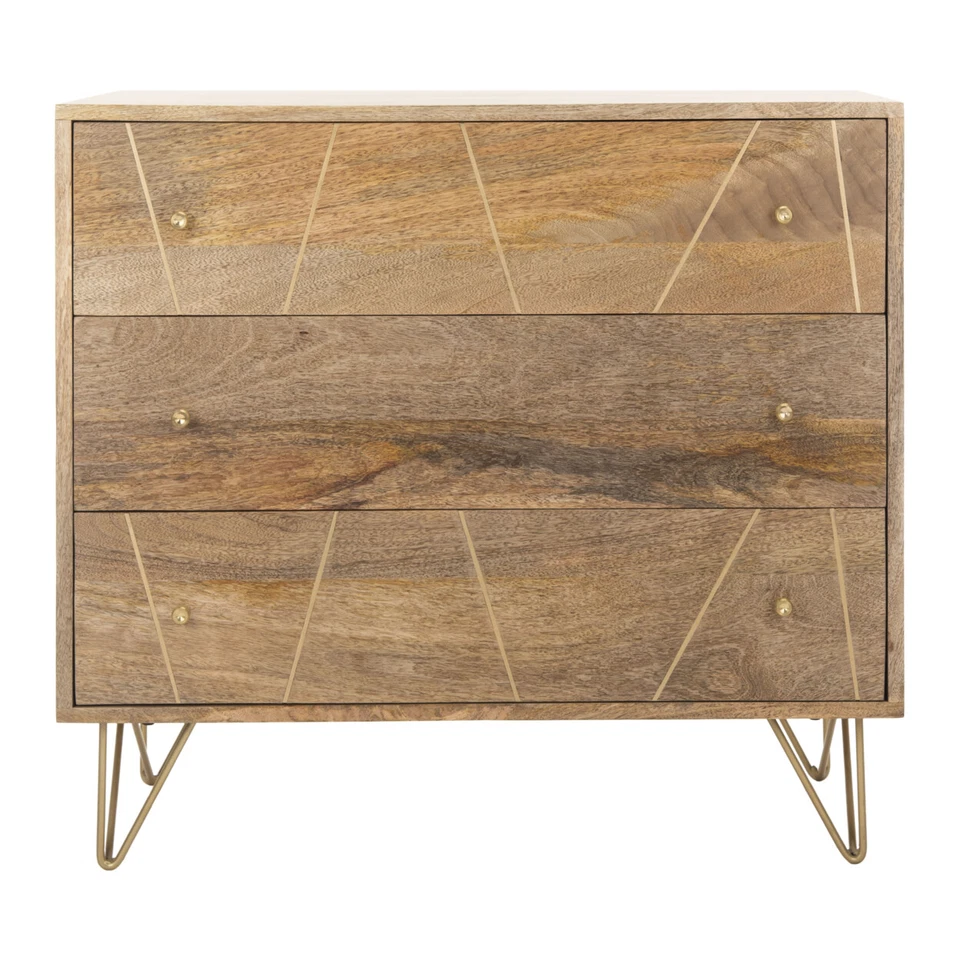 SAFAVIEH Marigold 3-Drawer Chest | Natural / Brass | - Image 3 of 4