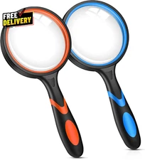 2PCS Upgrade 10X Magnifying Glass Large Handheld Magnifier Magnafying Glasses