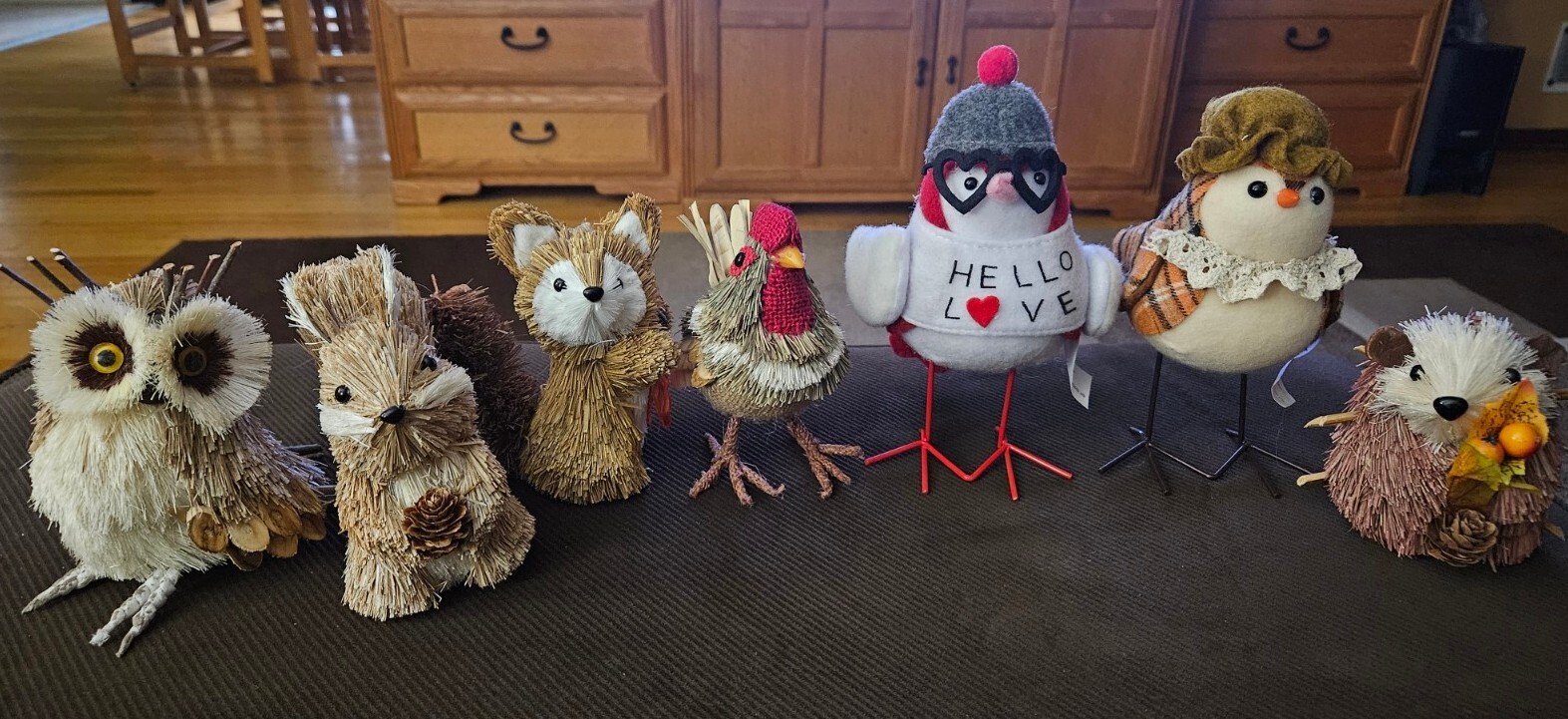 Animal Figures (7) Decor Pine Bristle Brush Woodland Birds Bunny Fox