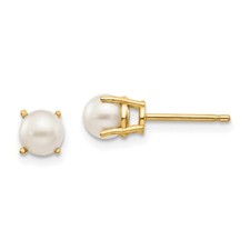 Real 14kt Yellow Gold 4.5mm Round June/FW Cultured Pearl Post Earrings