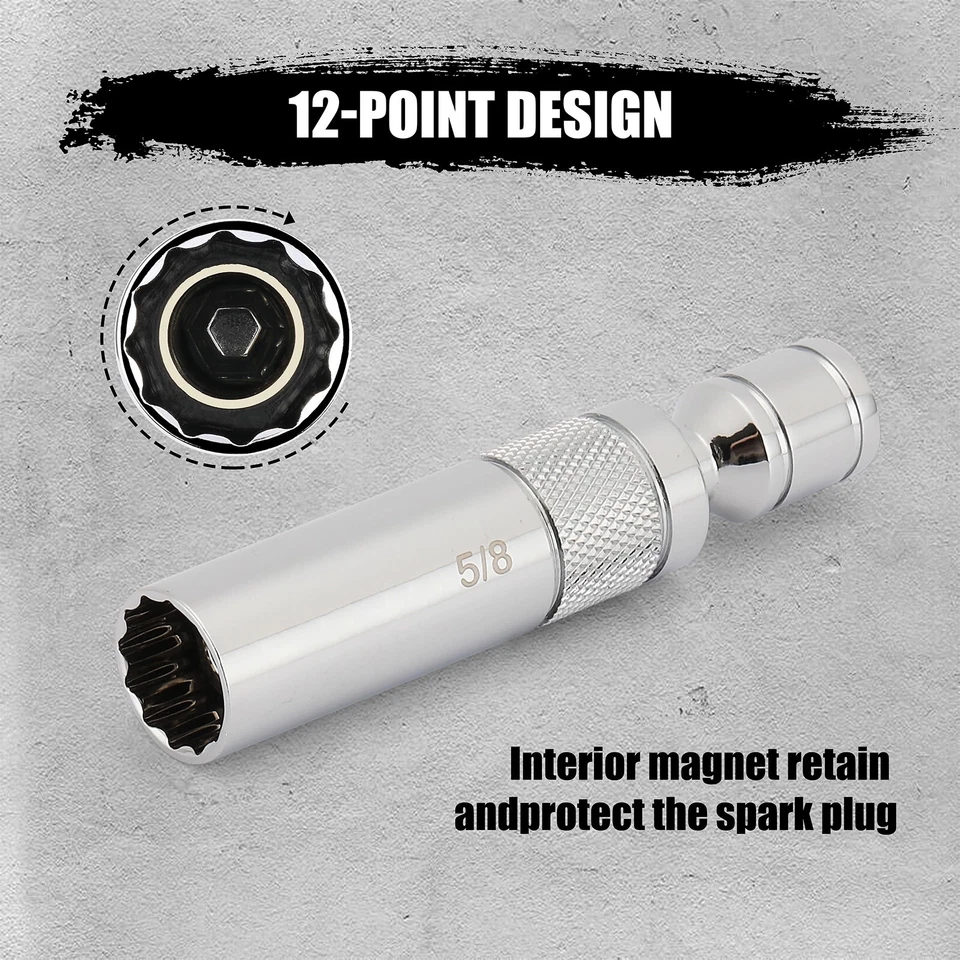3/8" Drive Swivel Magnetic Spark Plug Socket Set, 3 PCS 12 PT 5/8" Extension Set - Image 3 of 4