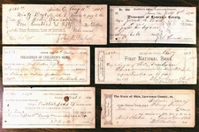 6 Ironton, Ohio Checks, 1867 - 1889