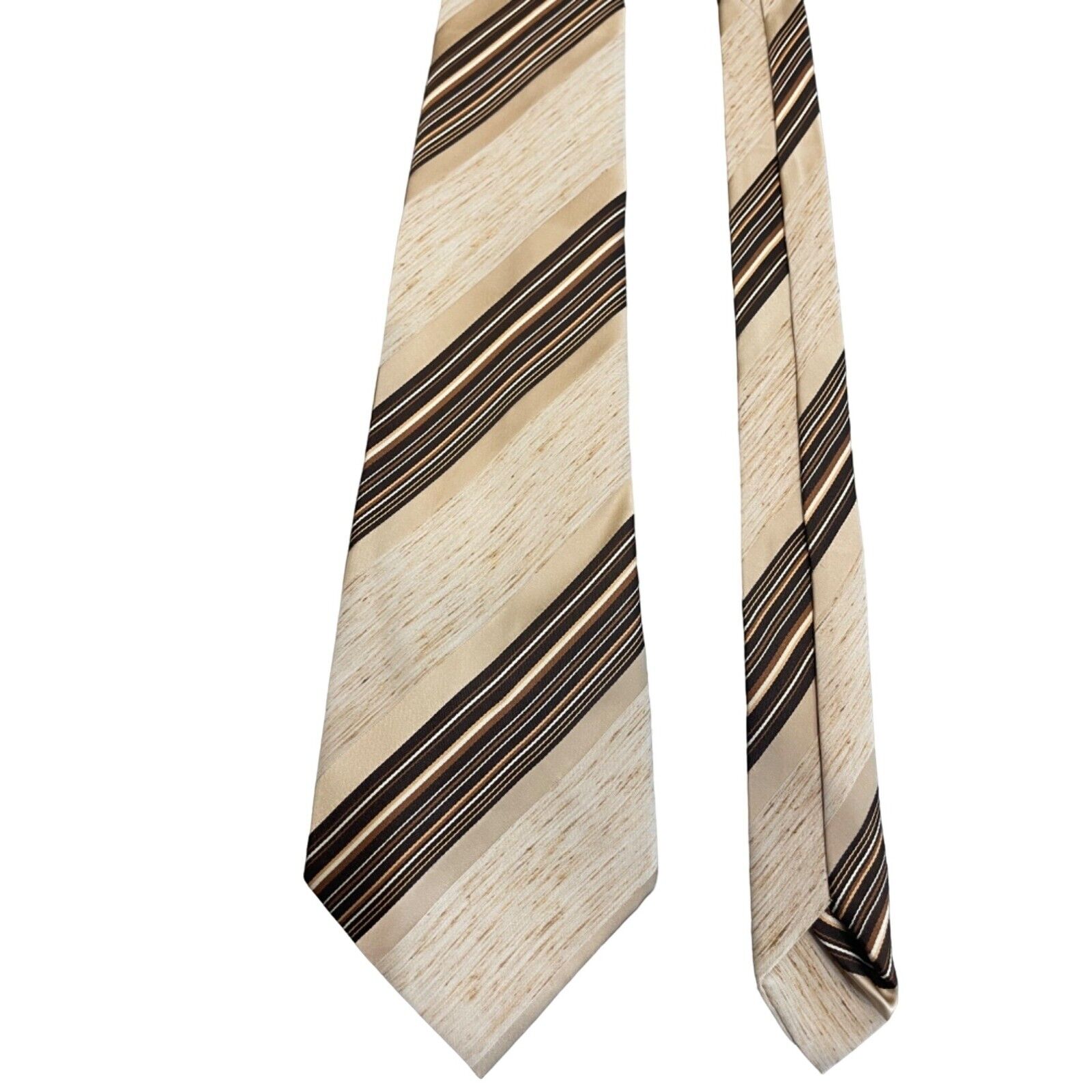 Vintage 60s 70s Brown Cream Striped  Neck Tie 100… - image 3