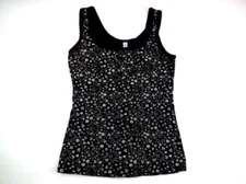 Gitano Womens Cotton Blend Sleeveless Black Floral Tank Top Medium
