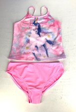 Wonder Nation Girls XL 14-16 Pink Tie Dye Unicorn Print 2-Piece Tankini Swimsuit