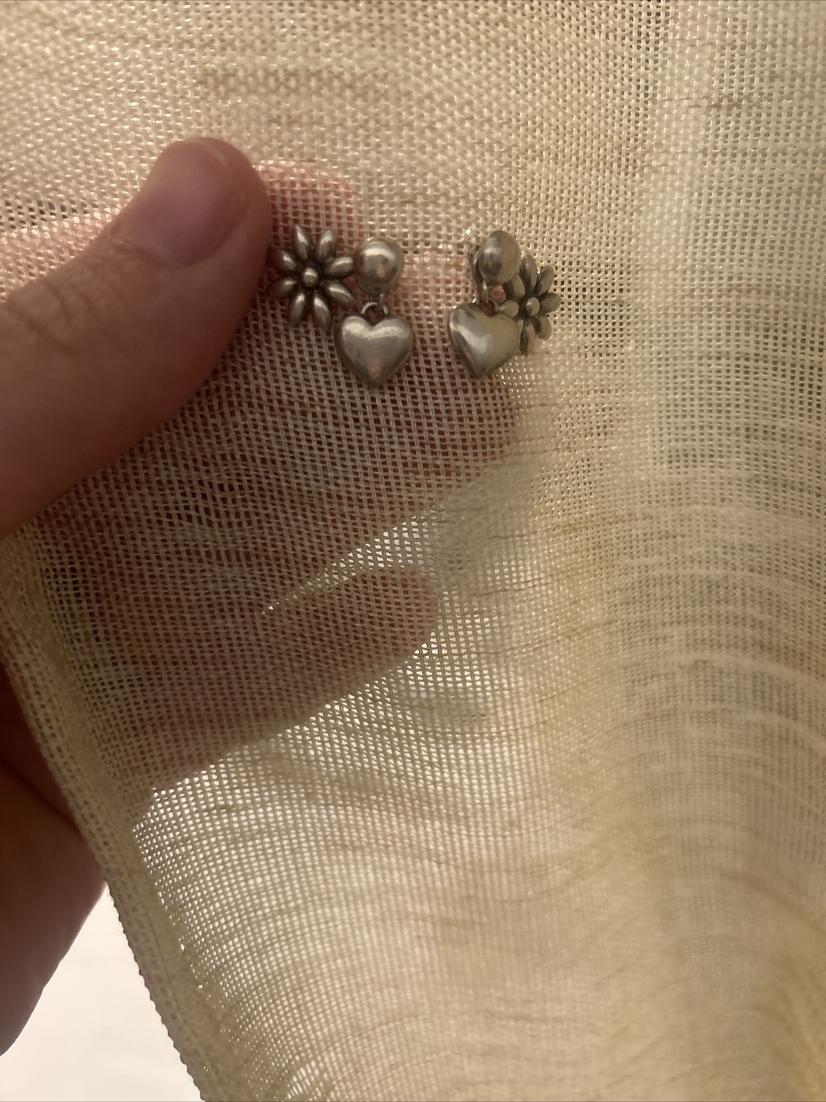 925 Sterling Silver Flower And Heart Dangle Earri… - image 2