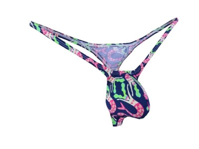 Vibrant Sirens Print Male Thong G-string with Neon Accents - Fit SM/M
