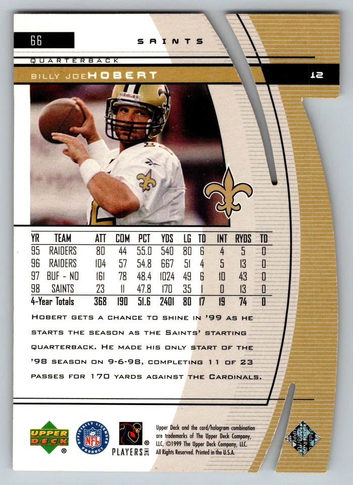 1999 Upper Deck Black Diamond #66 Billy Joe Hobert Diamond Cut - Image 2 of 2