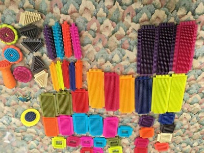 Lot Of 53 Bristle Blocks Variety of Colors and  Shapes Stackers Battat Building 