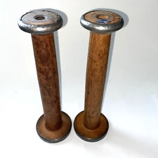 Antique Wooden Textile Industrial Spool Sewing Spindle ~ Lot Of 2 ~ 10”