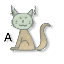 Sterling Silver Enamel Cat Pendant Necklace C2