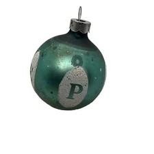 Christmas Glass Ball Ornament Vintage MCM Blue Peace 3” Made in USA 1960s READ