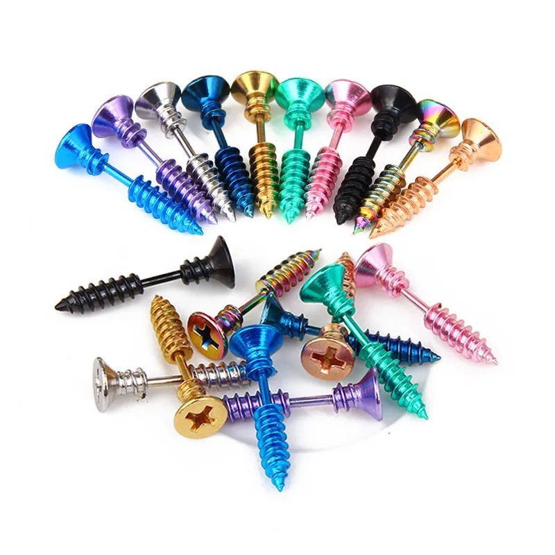 Aretes de tornillo - Joyería piercing corporal de acero inoxidable antialérgico 2 piezas