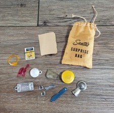 VINTAGE SANTA CLAUS BAG OF TOYS CLOTH BAG WITH 11 SURPRISE TOYS INSIDE