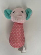 Spark Create Imagine Elephant Baby Hand Rattle 6" Plush Pink Polka Dot Green Ear