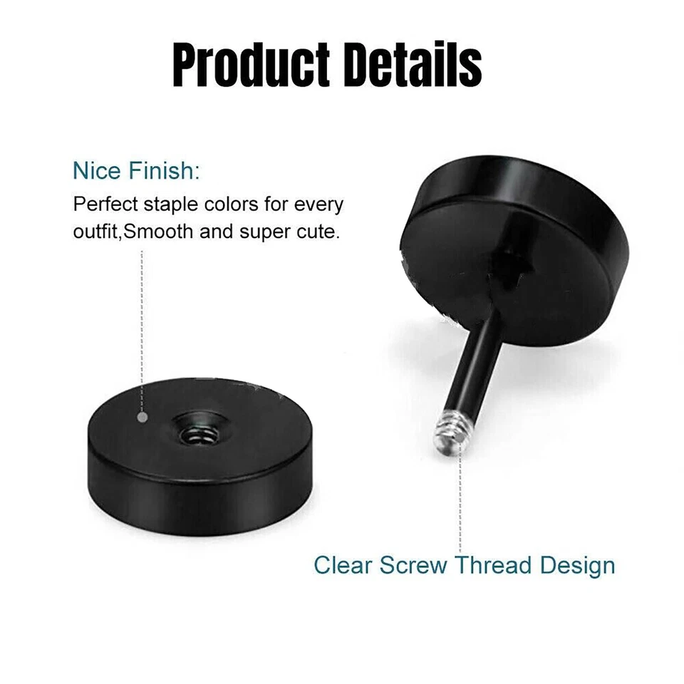 Pair Flat Round Barbell Plug Stud Earrings Surgical Stainless Steel Mens Unisex - image 4 of 4