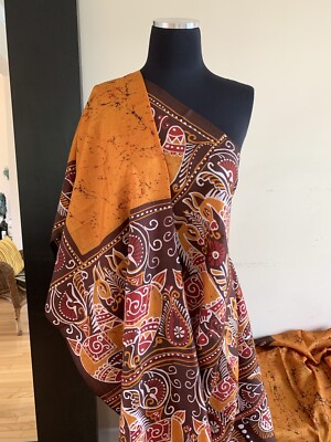 Haldi Ceremony Mustard Yellow Pure Hand Batik Silk Saree sari women partywear