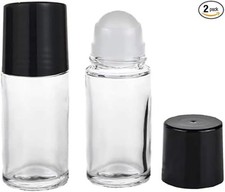 2 Pcs 50ml Glass Essential Oil Roller Bottles Refillable Roll on Empty Deodor...
