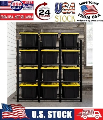 Proslat Heavy Duty 12-Tote Rack, Garage Storage Shelves Organizer, 1200 Lbs Cap