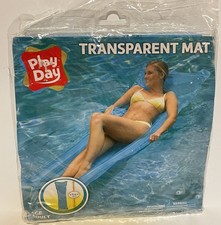 Play Day Inflatable Transparent Air Mat One Blue Pool Float Adult Size