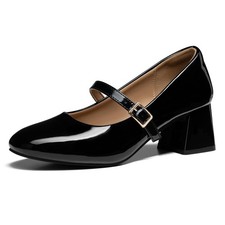 Chunky Heel Mary Jane Pumps: Round Toe Dress Shoes for Women in Black