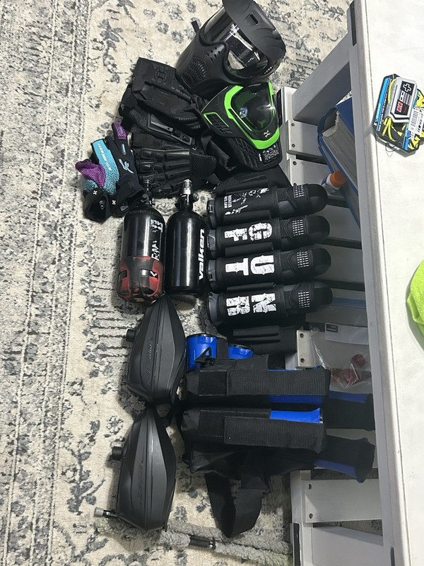 HK Army HSTL Pod Pack Paintball Gear Lot w/ Pods, Hopper/Loader, Air Tank, Mask