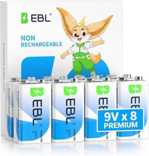 EBL 9V Batteries 8 Pack, Alkaline Power 9 Volt Battery with 7-Year Shelf Life Lo