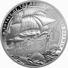 Niue 2025 Charles Darwin & Voyage of HMS Beagle Tall Sailing Ship $1 Oz Silver