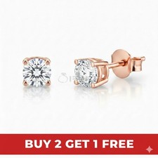 9ct Gold Princess Cut Cubic Zirconia Stud Earrings Round Silver