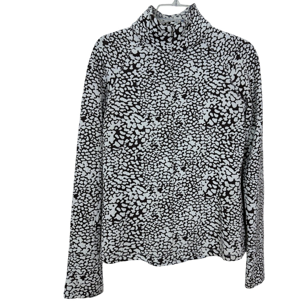 Lucy　0710 Lucy Women's 1/4 Zip Pullover Top LS Leopard Print Black White
