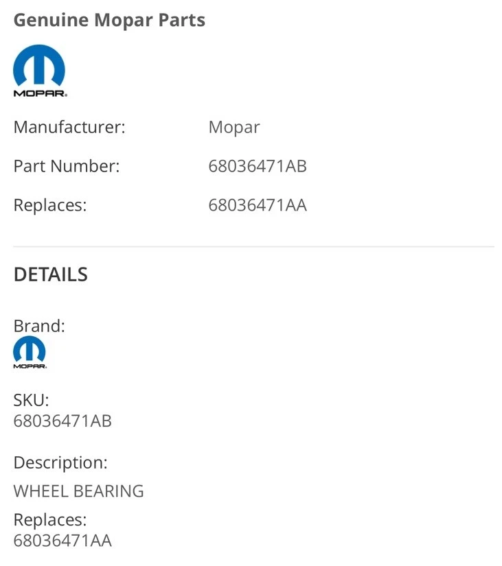 Genuine OEM Mopar Rear Wheel Seal For Dodge Ram 4500 Ram 5500 68036471AB - Image 2 of 2