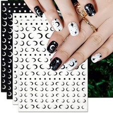 Moon Nail Art Stickers - Black White Moon Self Black White Moon, 4 Sheets