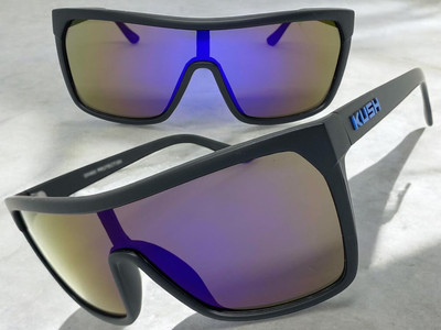 KUSH Eyewear Oversized Retro Wrap Shield Sonnenbrille Large Schwarz Blau