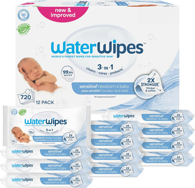 Waterwipes Sensitive+ Newborn & Baby Wipes, 3-In-1 Cleans, Cares, Protects, 99.9