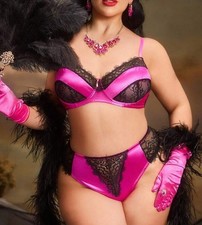 VTG Stl Pin Up 2nd Skin Satin & Lace Bra & Panties Lingerie Set PLUS 4X 4XL  NEW