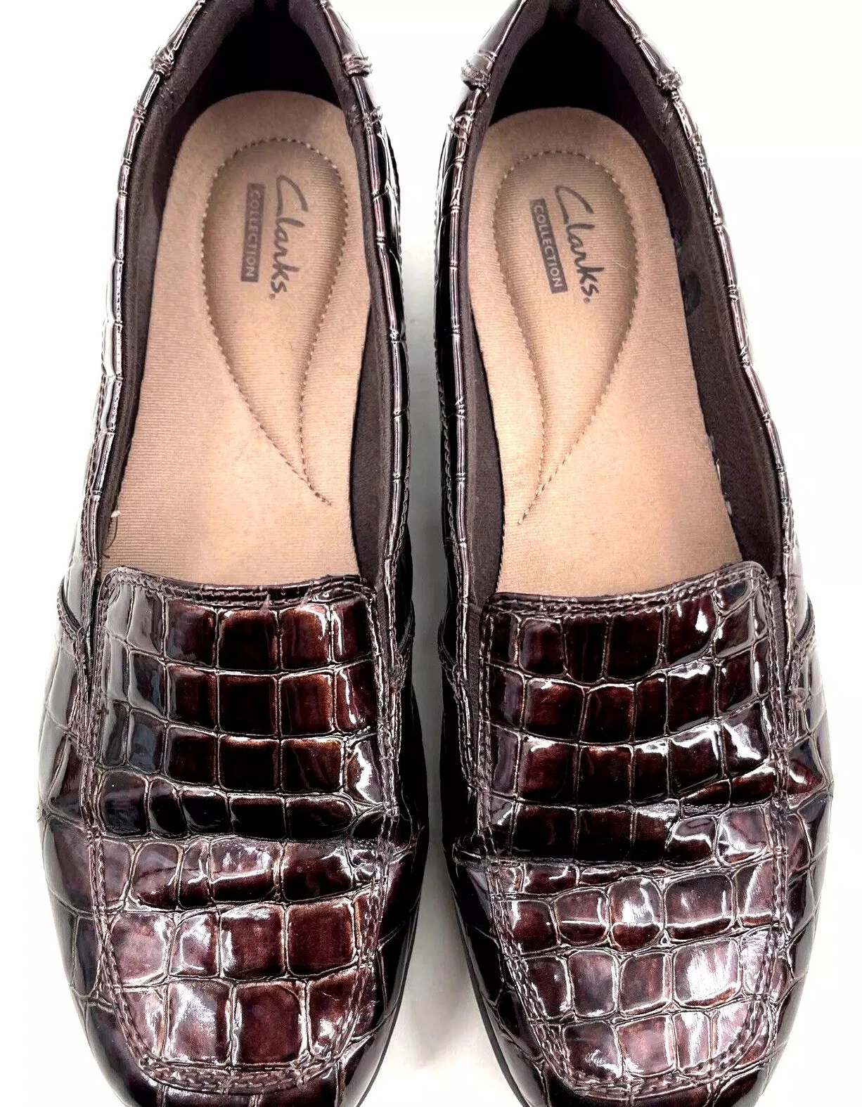 Mocassini Clarks Collection donna taglia 7 1 2 W scarpe marroni Gator Look carriera
