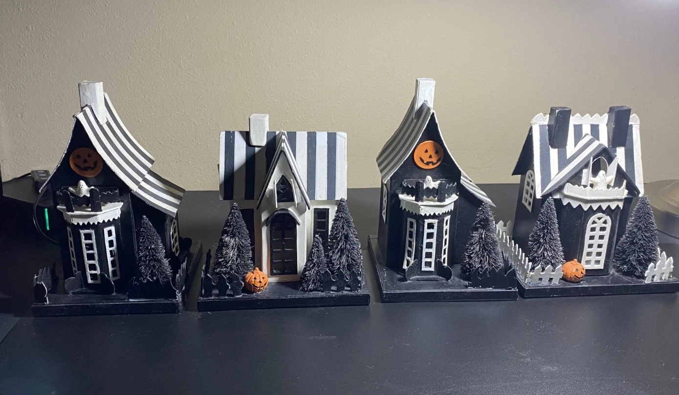 Set of 4 Cardboard Mantle Halloween Spooky House Village Tabletop Display