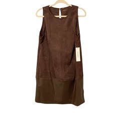 NWT Calvin Klein Faux Suede and Faux Leather Crewneck Shift Dress Size 10